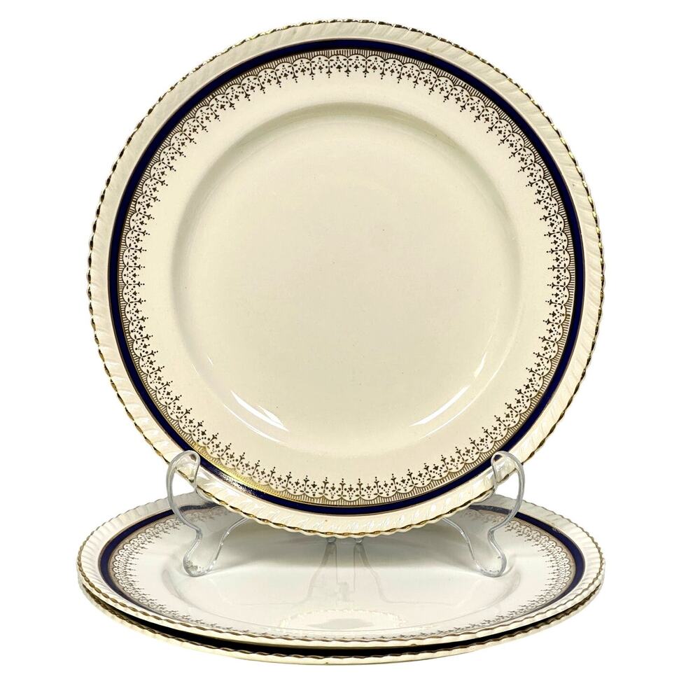 Johnson Bros Retired JB83 Windsor Ware Cobalt/Gold Dinner Plates-Set of 3